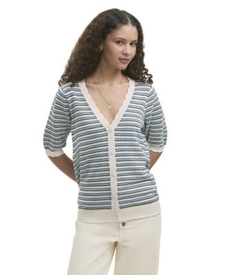 Finery London женский кардиган Willa с коротким рукавом, в полоску, с V-образным вырезом