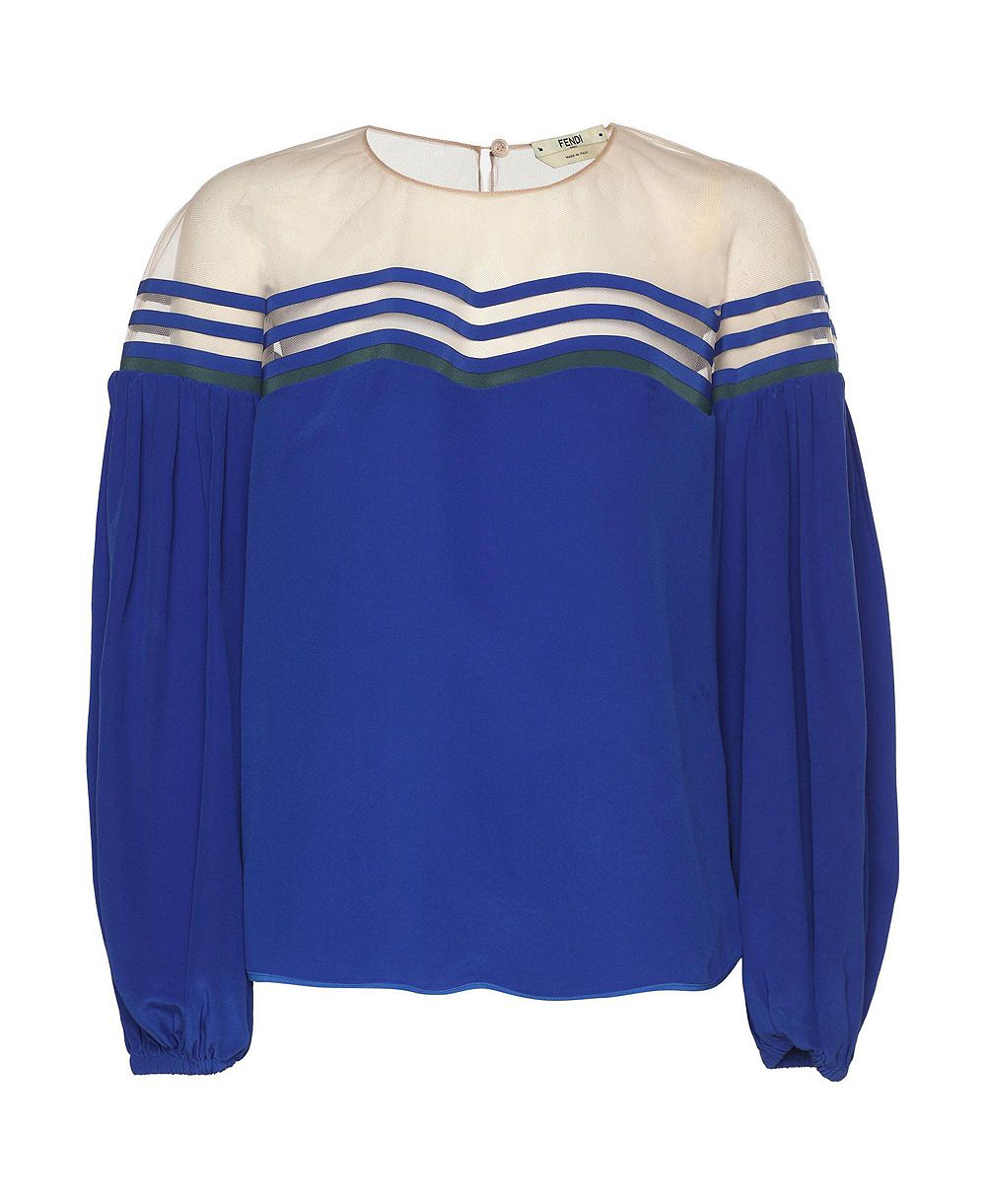 Pre-Owned Fendi Women's Long-Sleeve Colorblock Crewneck Silk Blouse