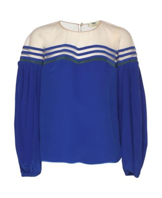 Pre-Owned Fendi Women's Long-Sleeve Colorblock Crewneck Silk Blouse