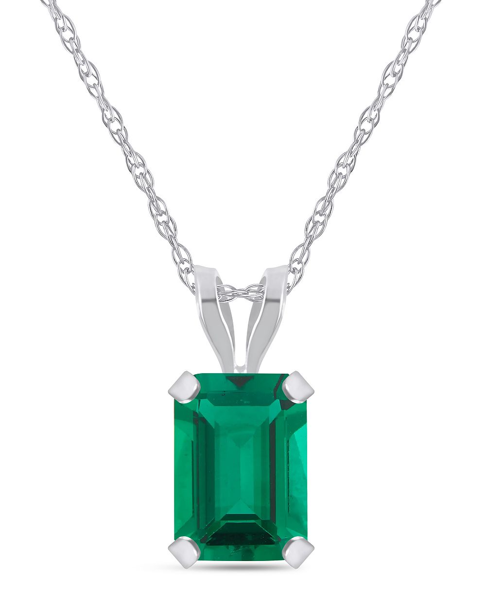 Macy's Lab-Grown Pendant Necklace in 10k White Gold (Available in Lab-Grown Emerald, Sapphire, Ruby, and Opal)