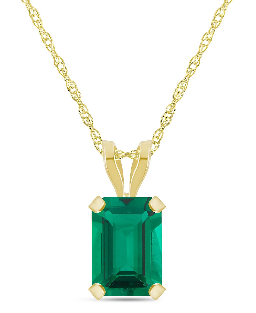 Macy's Lab-Grown Pendant Necklace in 10k Yellow Gold (Available in Lab-Grown Emerald, Sapphire, Ruby, and Opal)