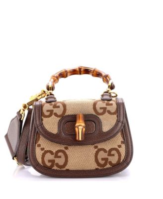 Pre-Owned Gucci Mini Bamboo 1947 Top Handle Bag Jumbo GG Canvas