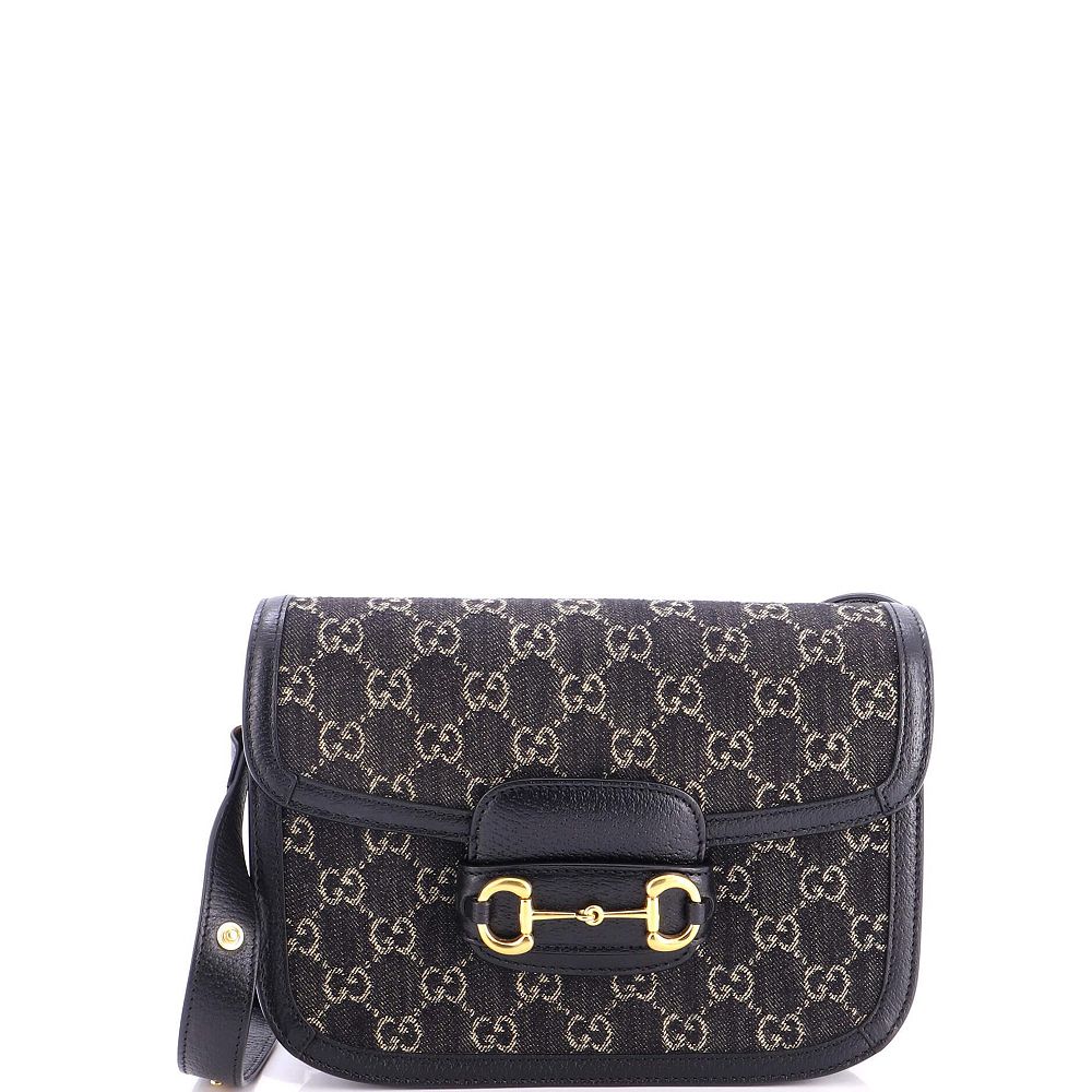 Pre-Owned Gucci маленькая сумка через плечо Horsebit 1955 из джинсовой ткани GG