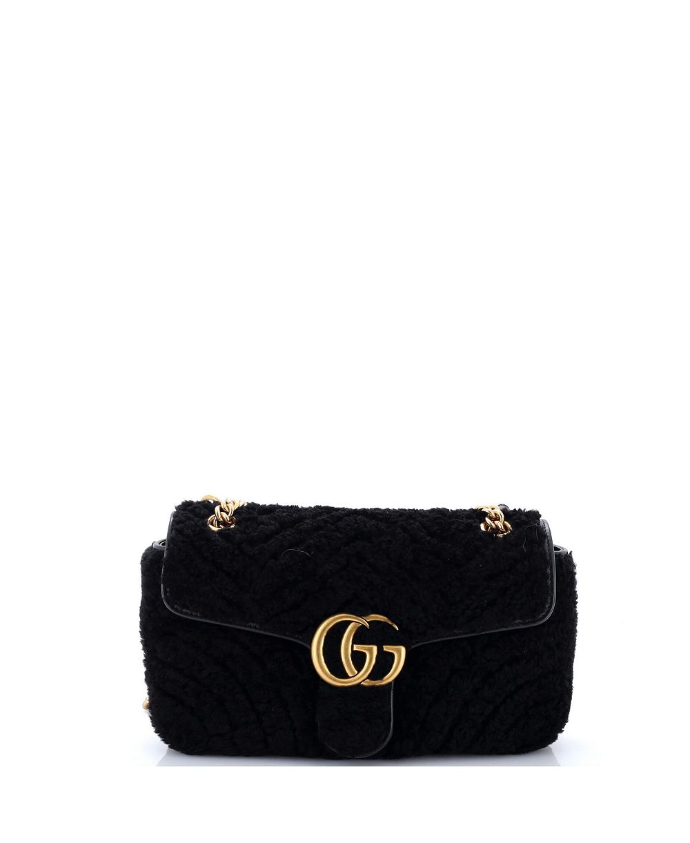 Pre-Owned Gucci Small GG Marmont Flap Bag Matelasse Shearling