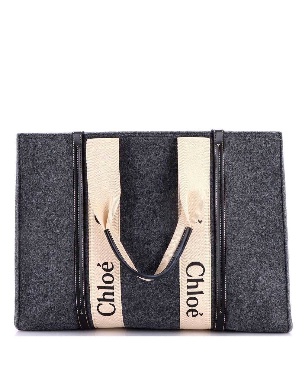 Pre-Owned Chloe Large Woody Tote Recycled Felt with Leather and Canvas