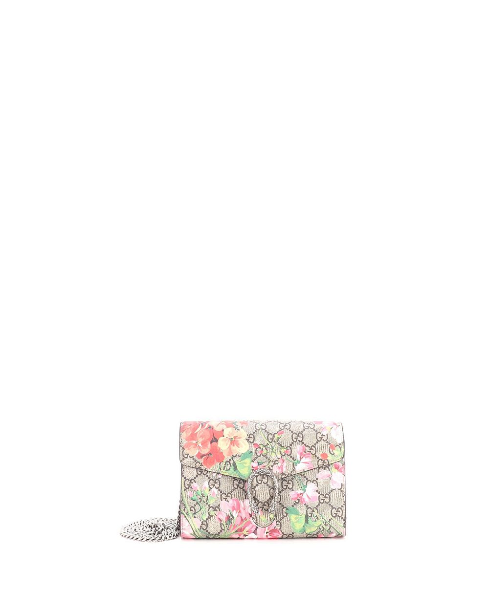Б/у маленький кошелек Gucci Small Dionysus Chain с принтом Blooms и покрытием GG из лакированной ткани