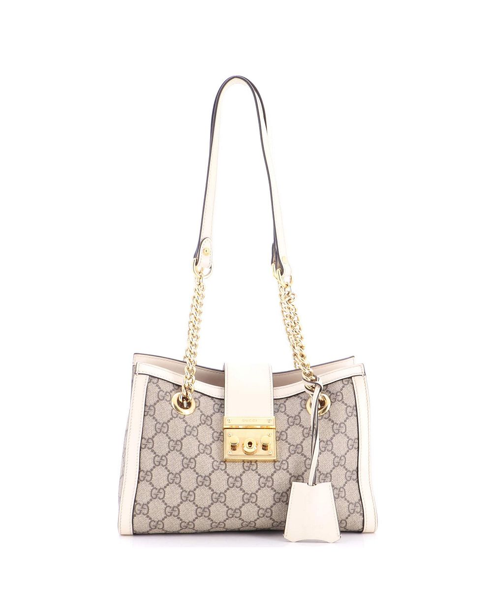 Pre-Owned Gucci Small Padlock Chain Tote GG Coated Canvas with Leather