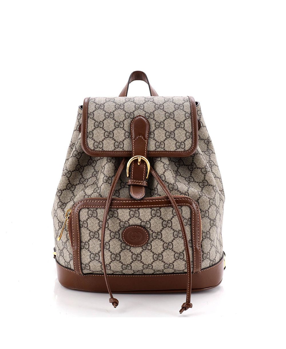 Рюкзак Pre-Owned Gucci Small Interlocking G Patch Drawstring Flap из лакированной ткани GG с клапаном