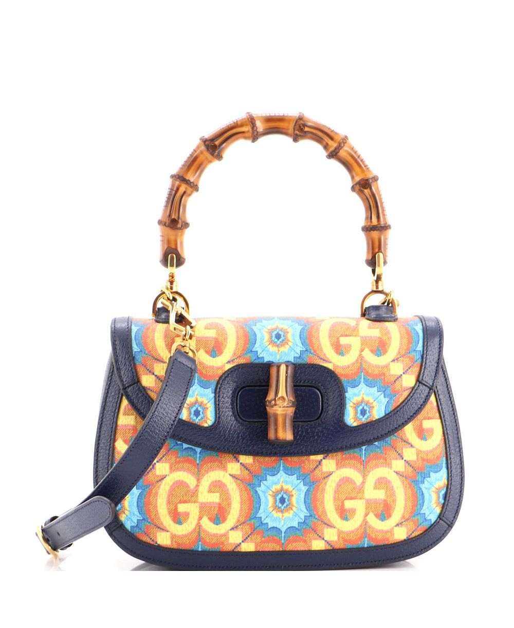 Pre-Owned Gucci Medium Bamboo 1947 Top Handle Bag Kaleidoscope Print GG Coated Canvas