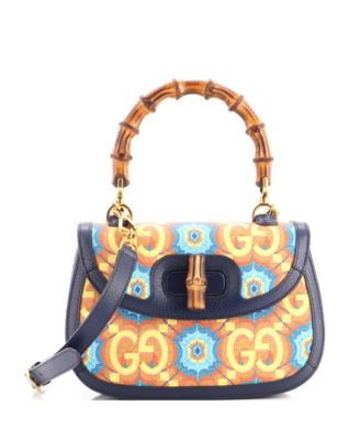 Б/у сумка Gucci Medium Bamboo 1947 Top Handle Kaleidoscope Print GG Coated Canvas