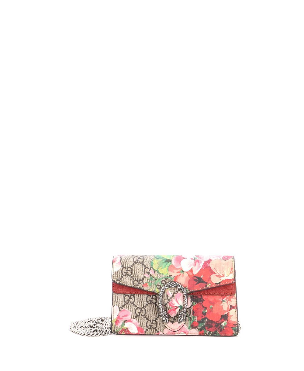 Pre-Owned Gucci сумка Super Mini Dionysus Blooms Print из лакированной ткани GG с принтом