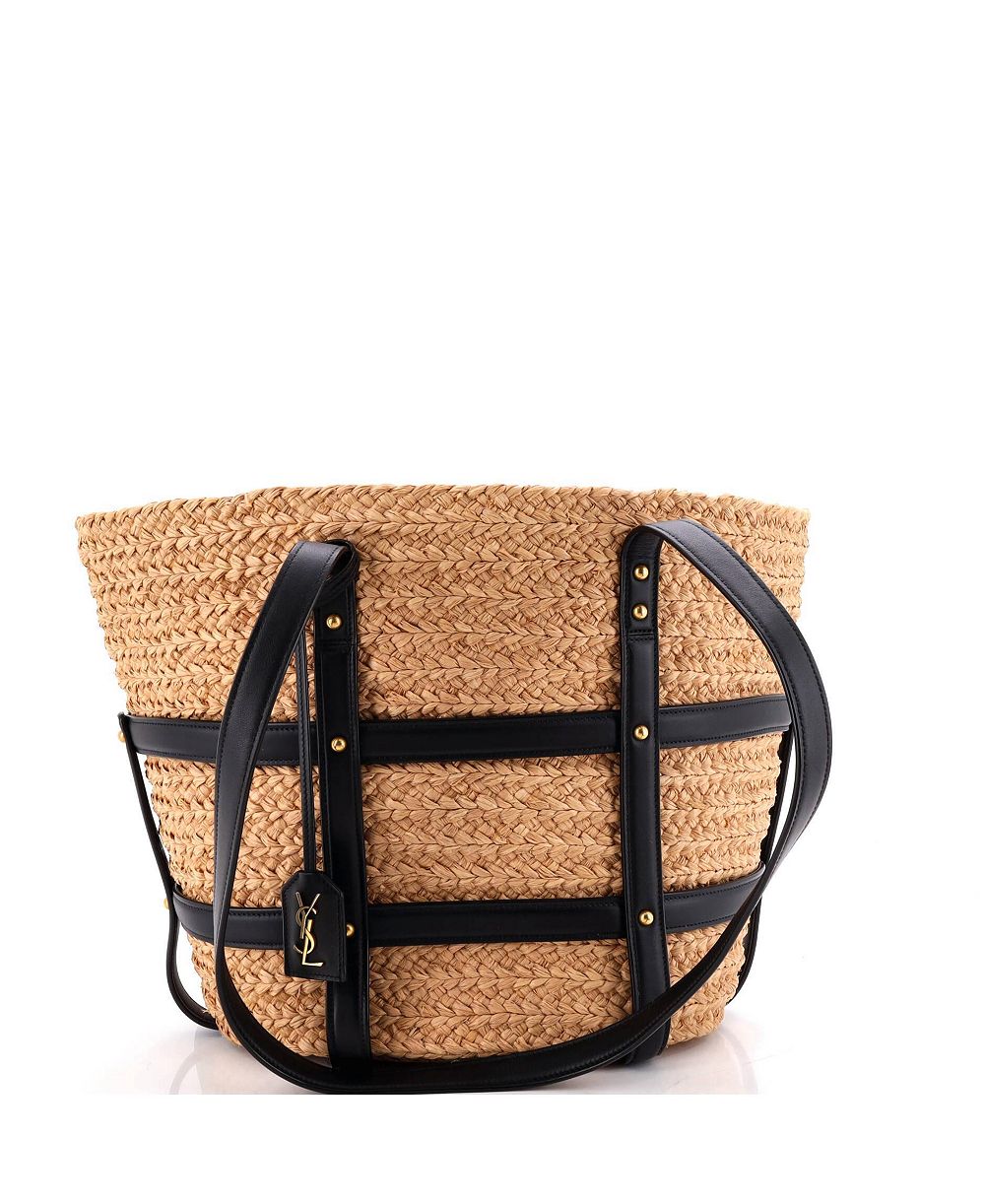Pre-Owned Saint Laurent клетчатая корзина-тоут рафия с кожей