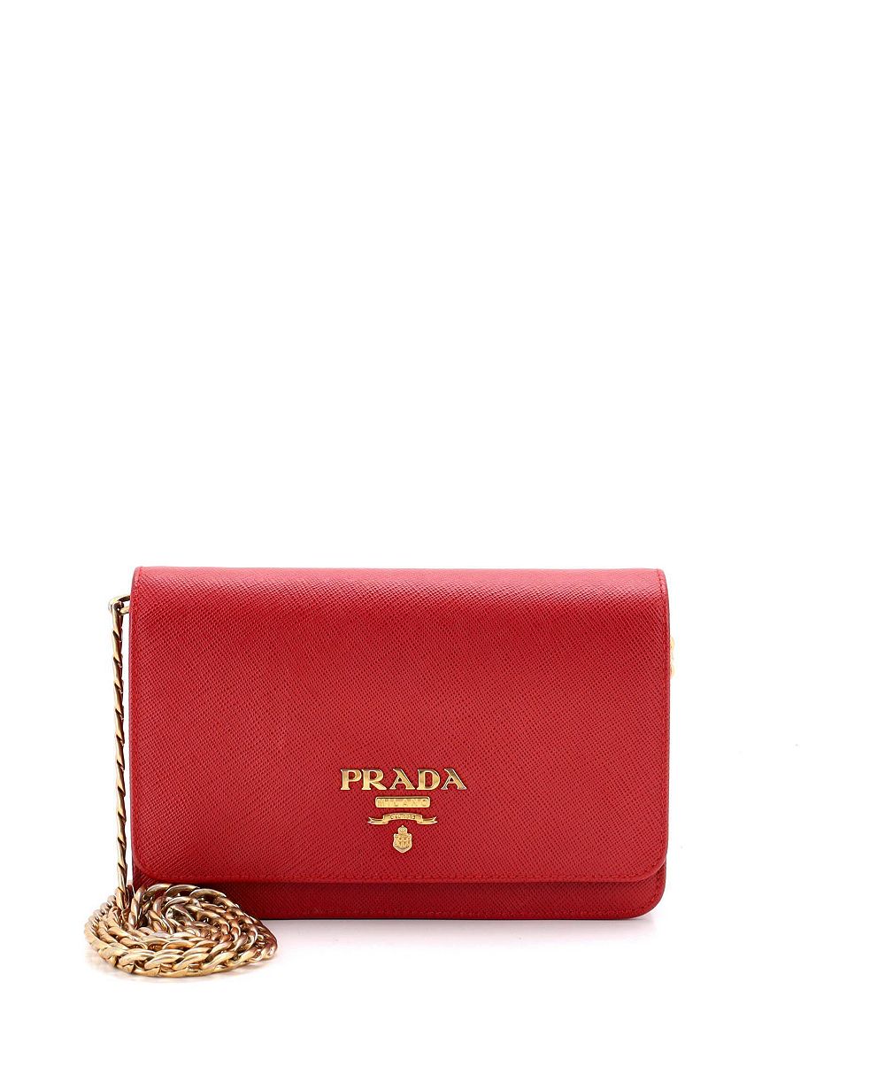 Б/у кросс-боди кошелек Prada с цепочкой из кожи Сафьяно