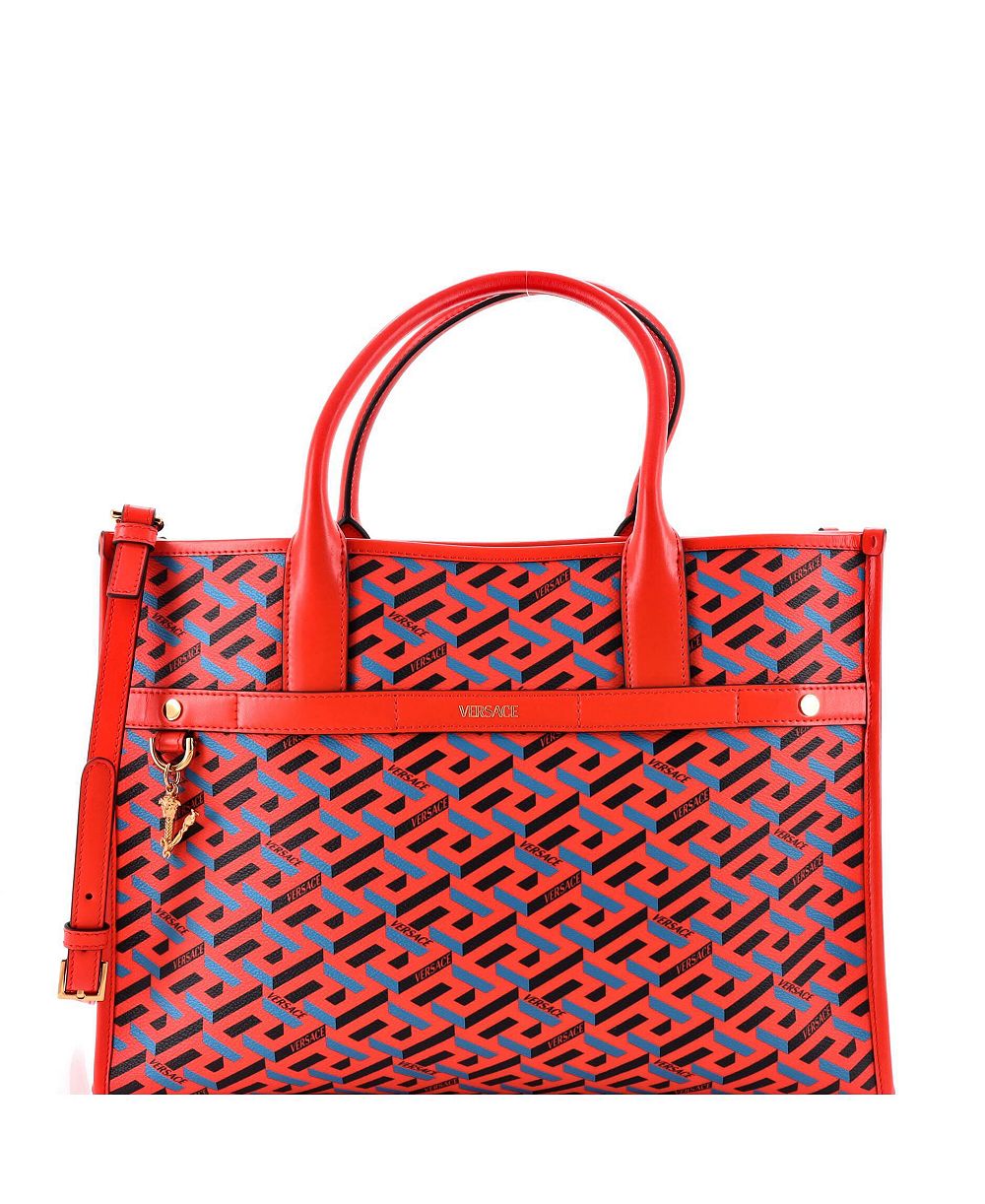 Pre-Owned Versace средняя сумка-тоут с верхней ручкой La Greca из лакированной ткани с фирменным узором