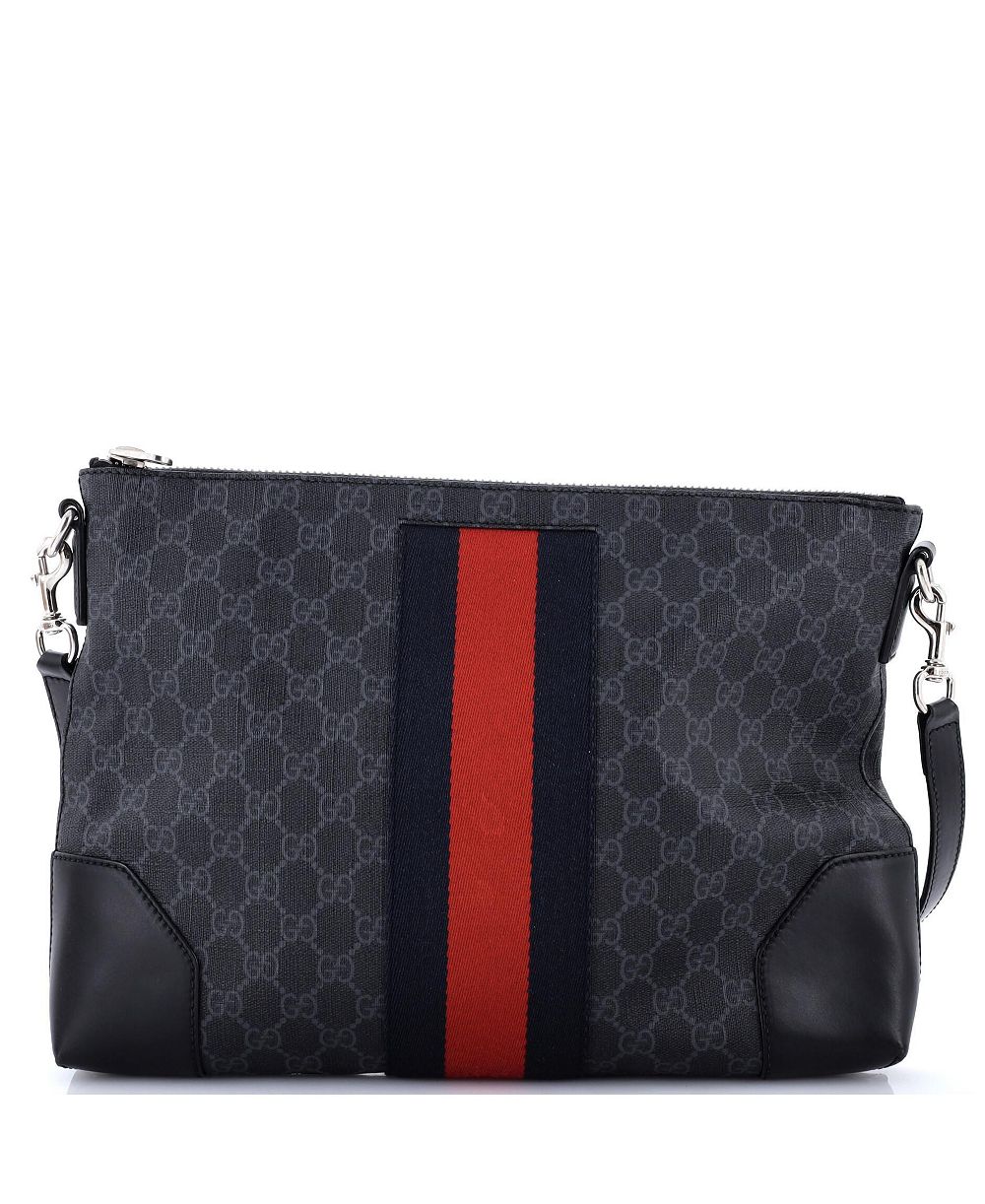 Б/у сумка-мессенджер Gucci Medium Web Zip Flat GG из лакированной ткани