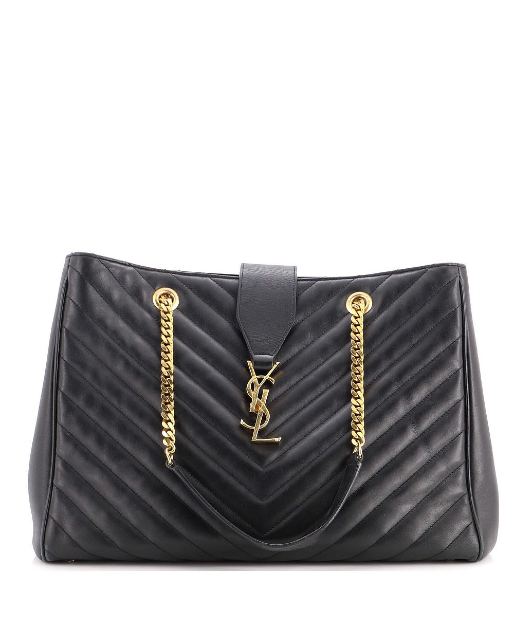 Pre-Owned Saint Laurent Large Classic Monogram Shopper Matelasse Chevron Leather