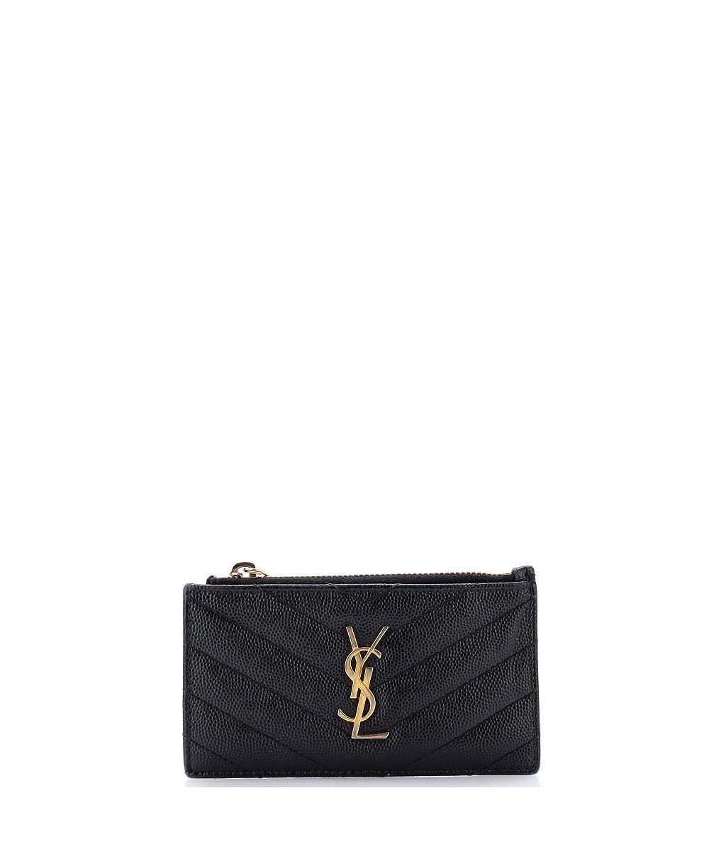 Картхолдер Saint Laurent Monogram Fragments с молнией, кожа мателассе с-chevron-принтом (б/у)
