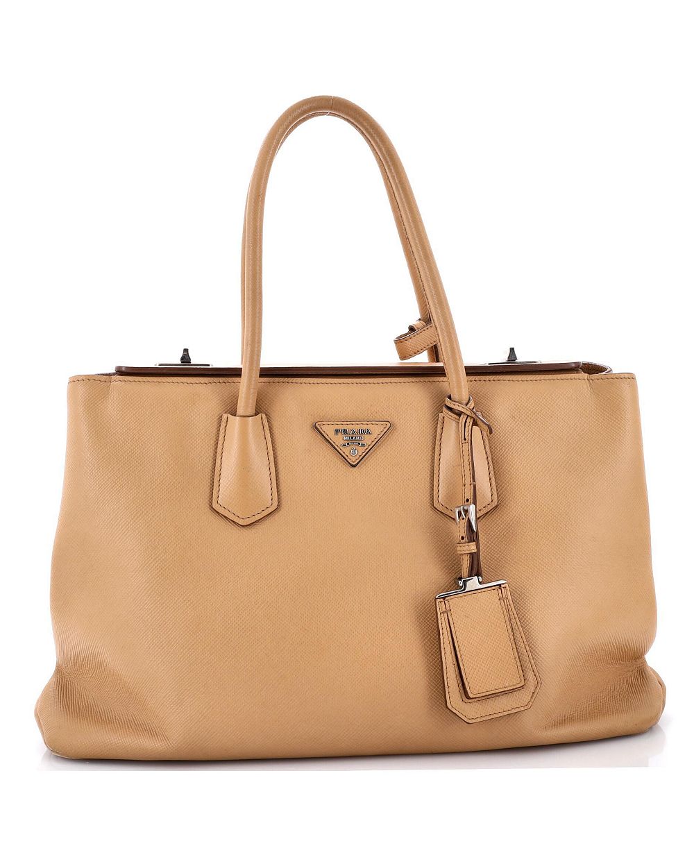 Pre-Owned Prada Medium Turnlock Cuir Twin Tote Saffiano Leather