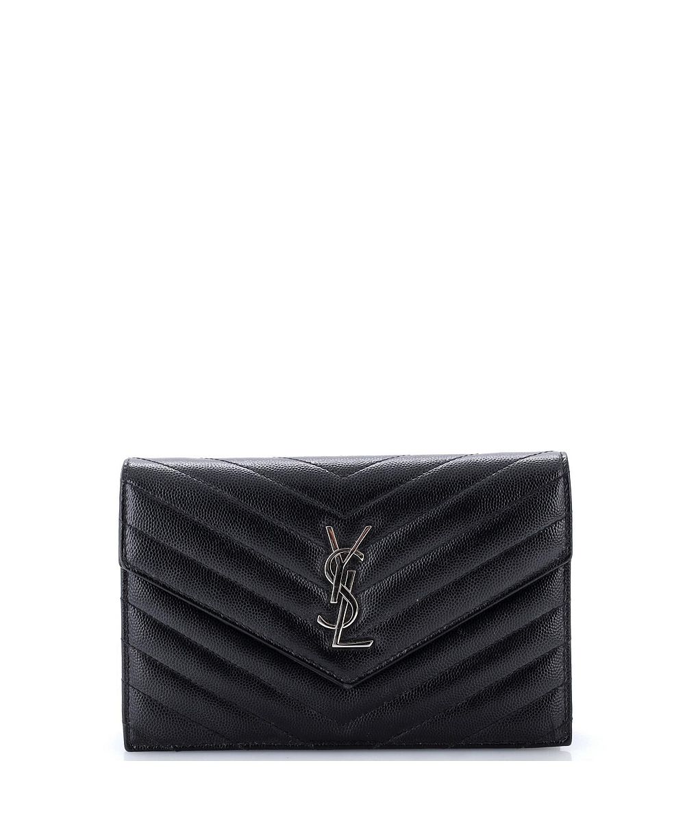 Б/у кожаный кошелек-цепочка Saint Laurent Small Classic Monogram Matelasse Chevron