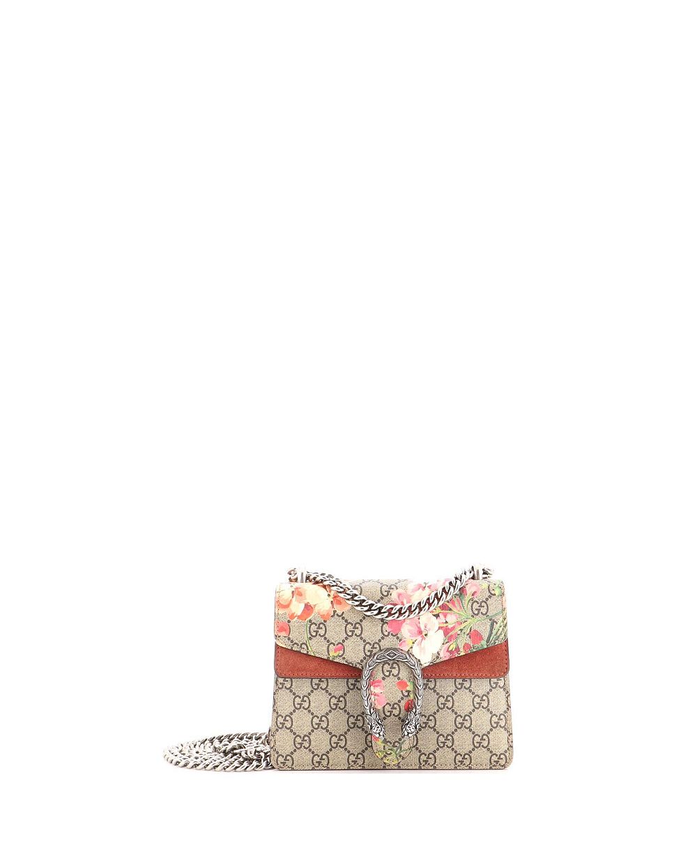 Б/у мини-сумка Gucci Mini Dionysus с принтом Blooms из лакированной ткани GG