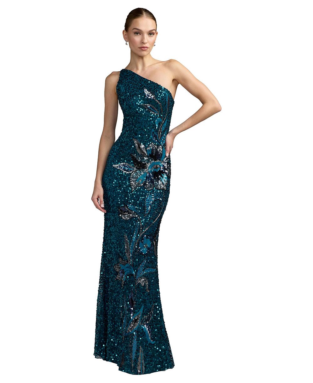 Mac Duggal Petite вечернее платье с одним плечом и цветочным принтом, расшитое пайетками