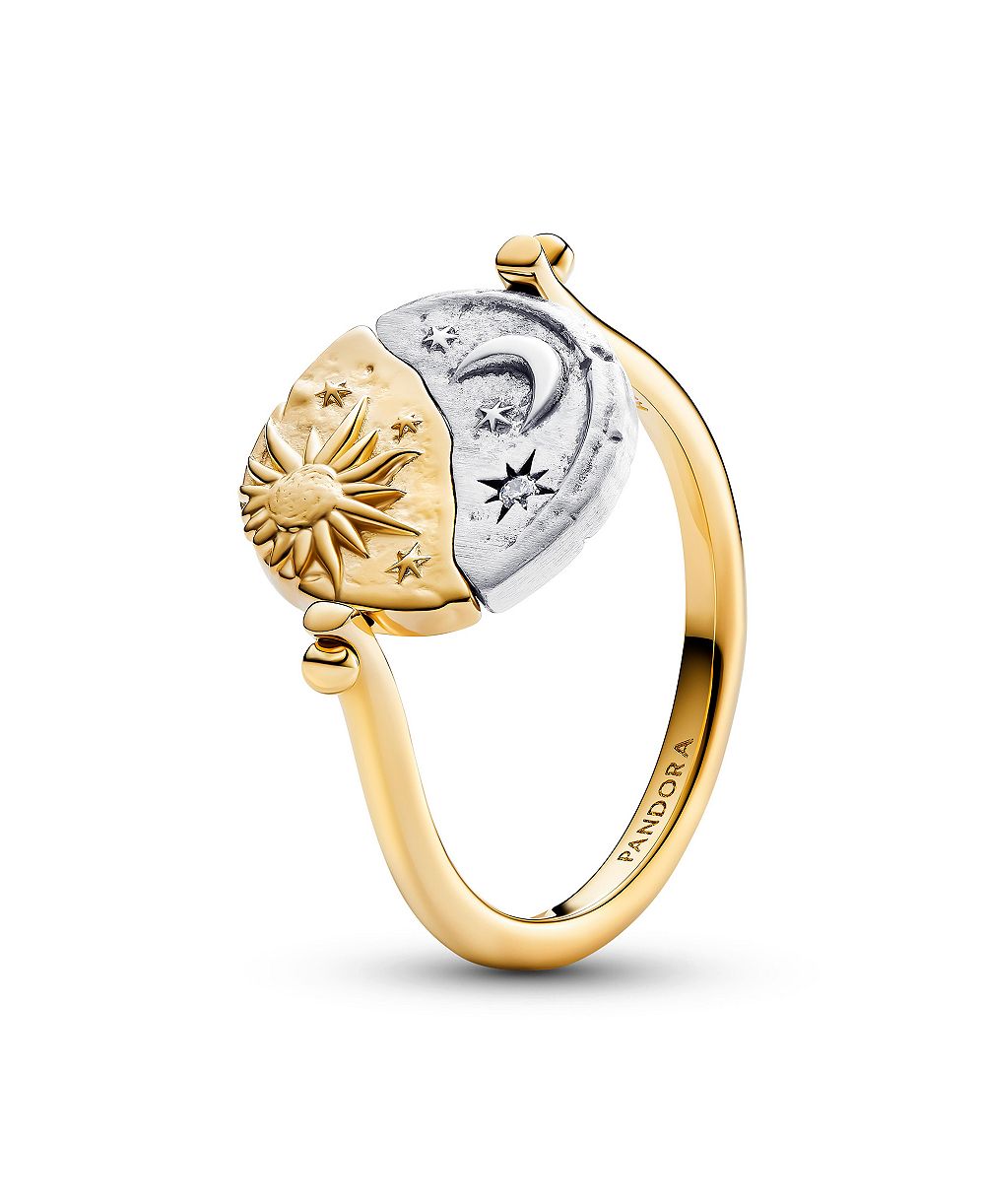 Pandora Cubic Zirconia Two-Tone Sun & Moon Reversible Ring