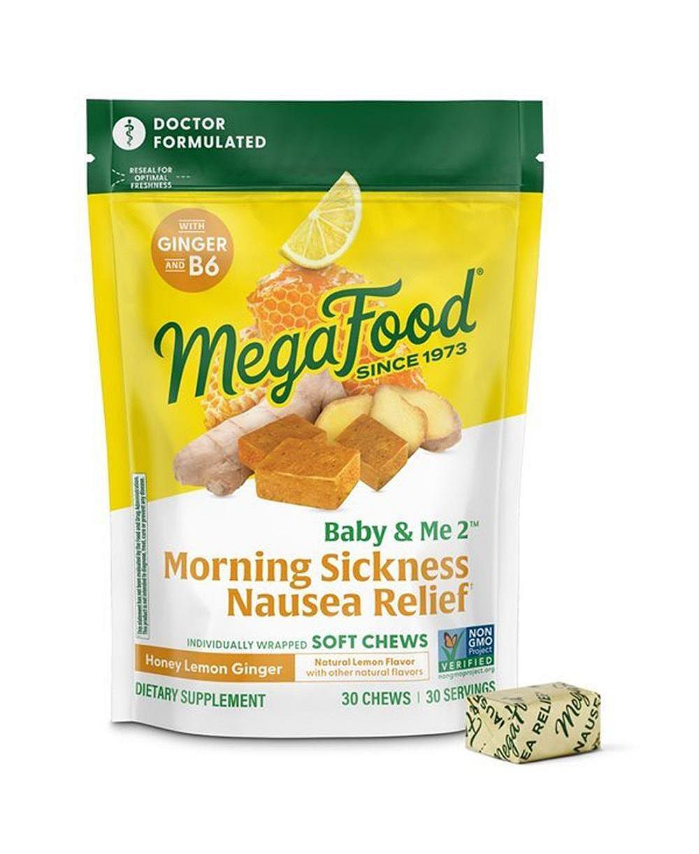 MegaFood Baby and Me 2 жевательные таблетки от тошноты при беременности с B6 и имбирем, мед-лимон-имбирь, 30 шт.