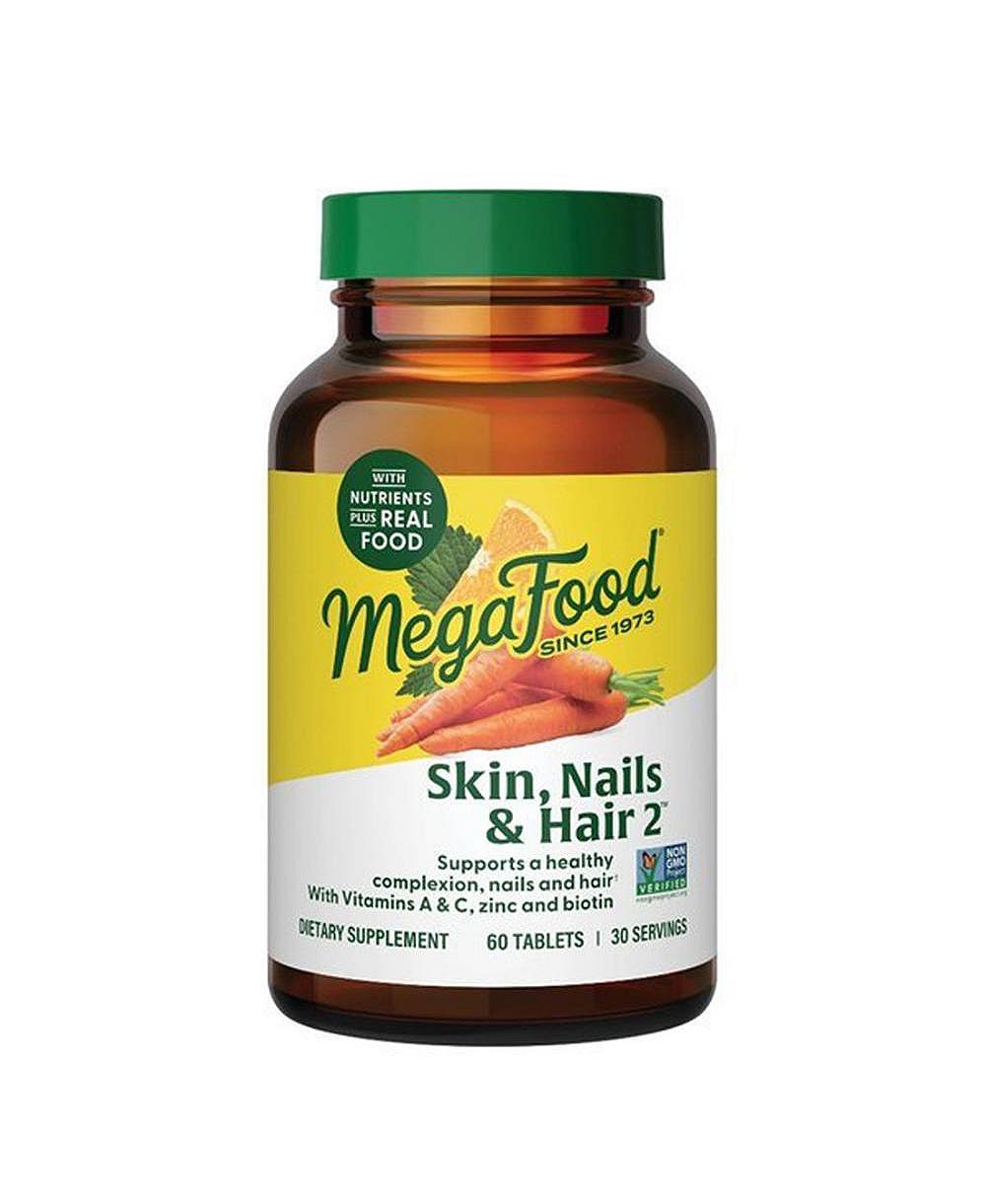 MegaFood Skin, Nails and Hair 2 с биотином, цинком и витаминами A, C и E, для здорового цвета лица, ногтей и волос, 60 шт.