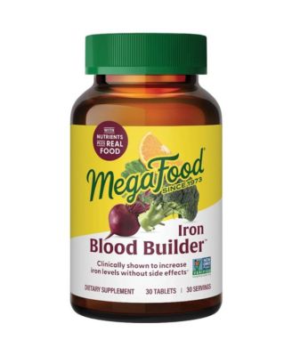MegaFood Blood Builder Iron Supplement for Women and Men with Vitamin C, B12 and Folic Acid, 30 Ct