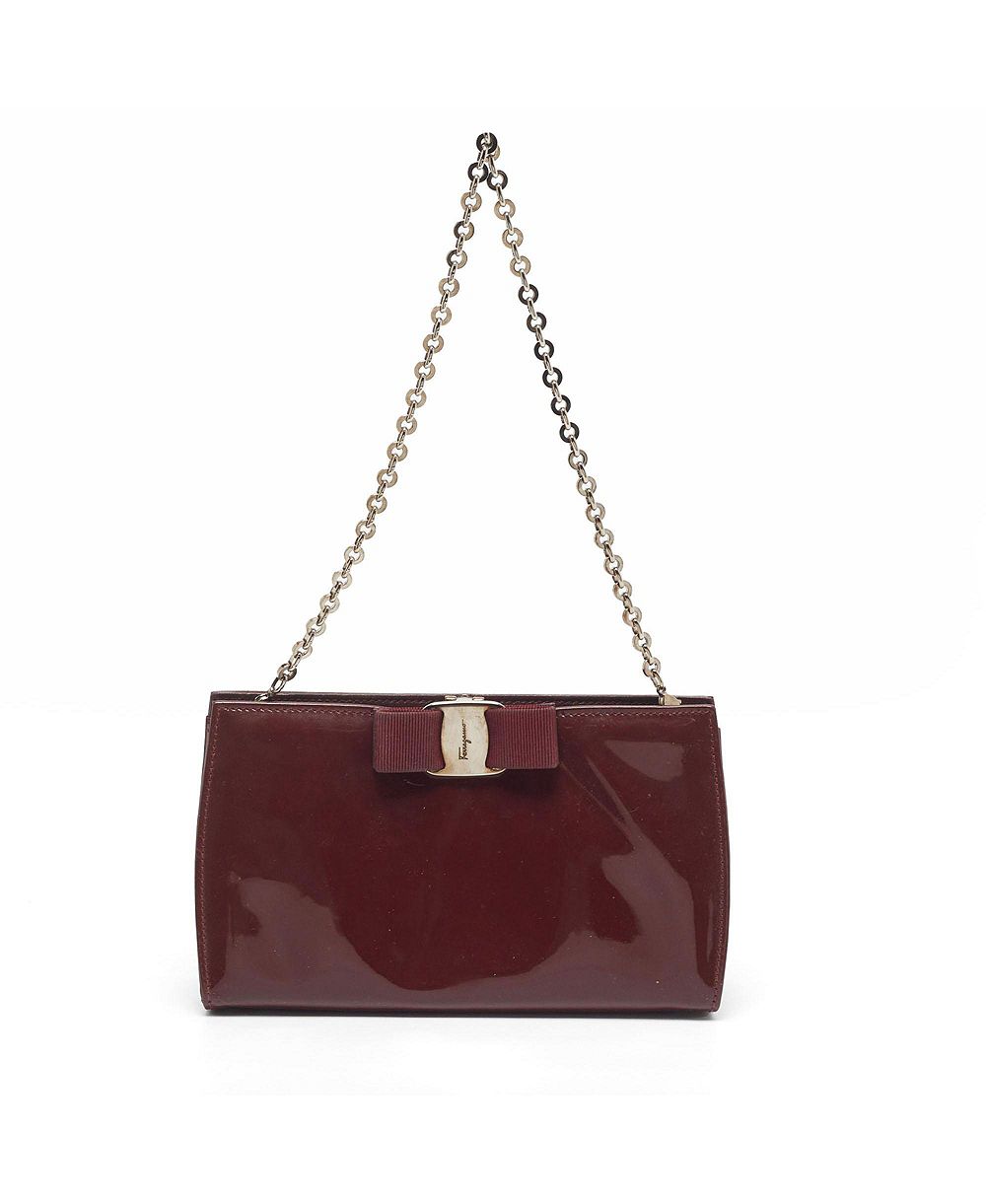 Pre-Owned Salvatore Ferragamo Miss Vara Patent Leather Bow Chain-Strap Clutch