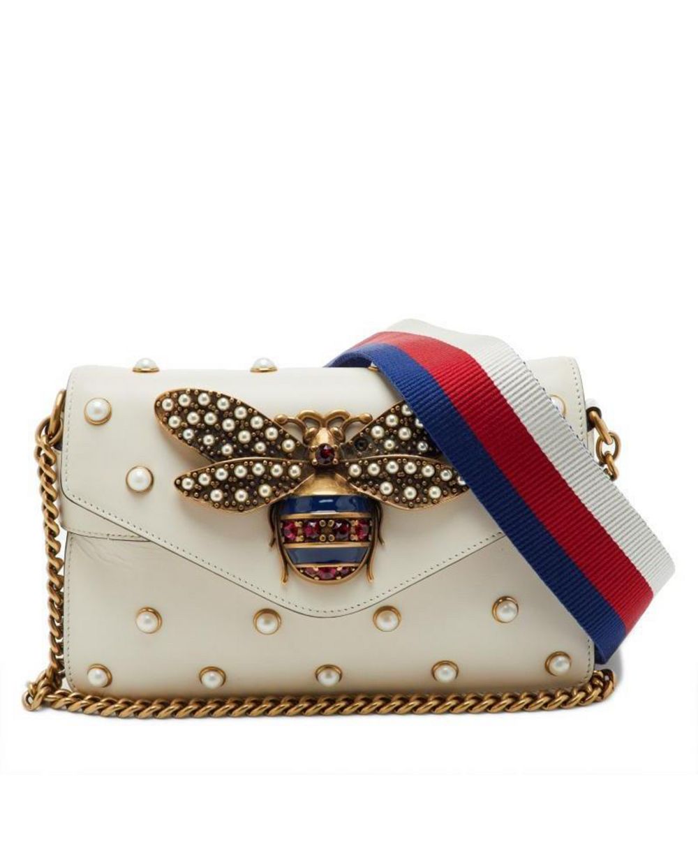 Pre-Owned Gucci Women's Broadway Pearly Bee Mini Leather Shoulder Bag