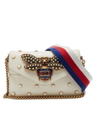 Б/у женская мини-сумка Gucci Broadway Pearly Bee из кожи через плечо