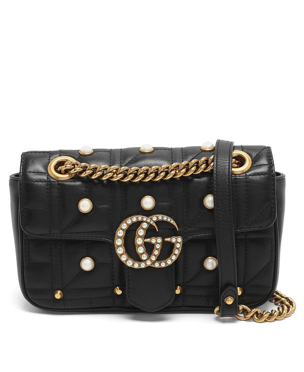 Pre-Owned Gucci маленькая сумка через плечо Marmont Matelasse из кожи с жемчужными акцентами и монограммой GG