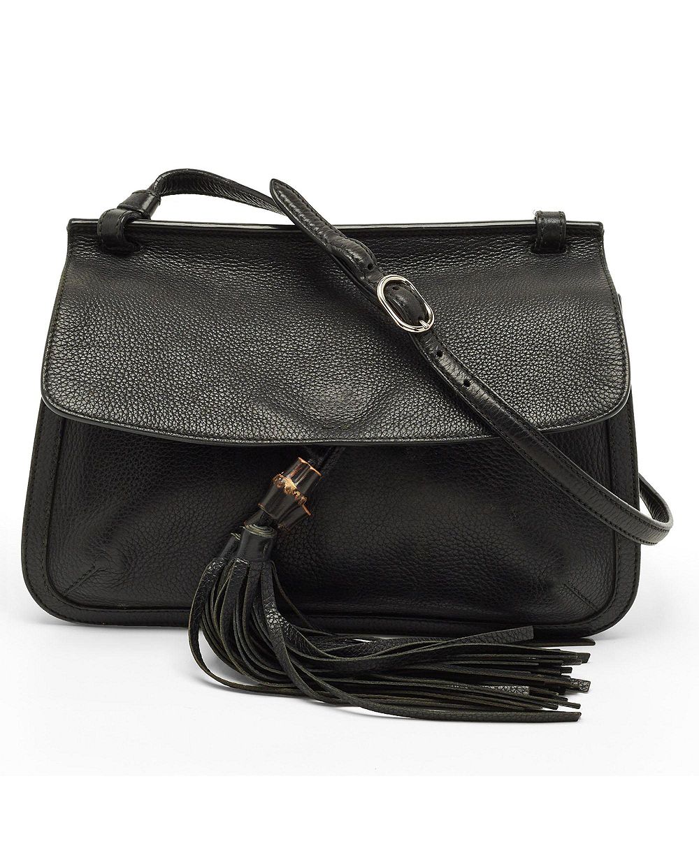 Pre-Owned Gucci Women's Bamboo Daily Tassel Pebbled Leather Shoulder Bag