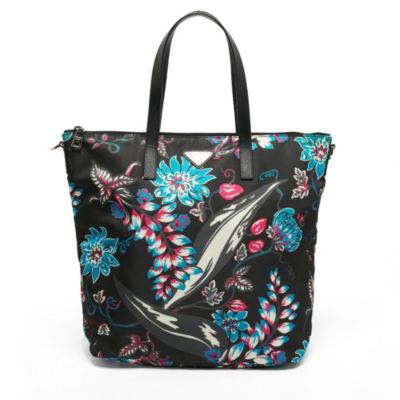 Pre-Owned Prada Women's Floral Print Nylon and Saffiano Leather Tote Bag