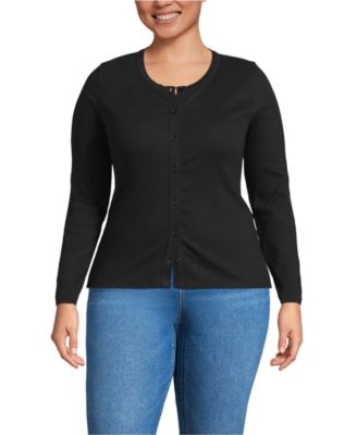Lands' End Plus Size Long-Sleeve Micro-Rib Button-Through Cardigan
