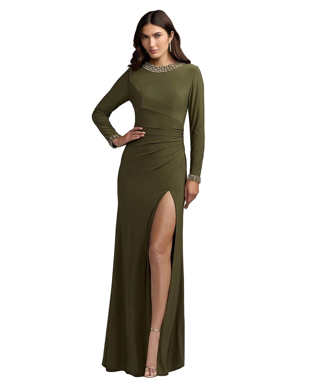 Женское длинное платье Mac Duggal с длинным рукавом и декором из джерси