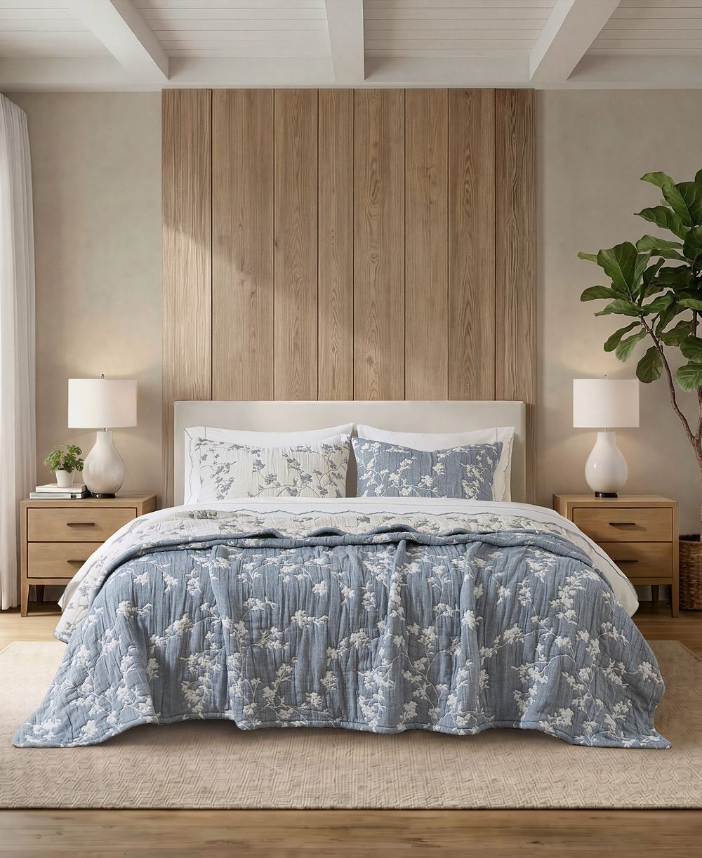 Harbor House Catalina Botanical Cotton Gauze Jacquard 3-Piece Quilt Set, Full/Queen