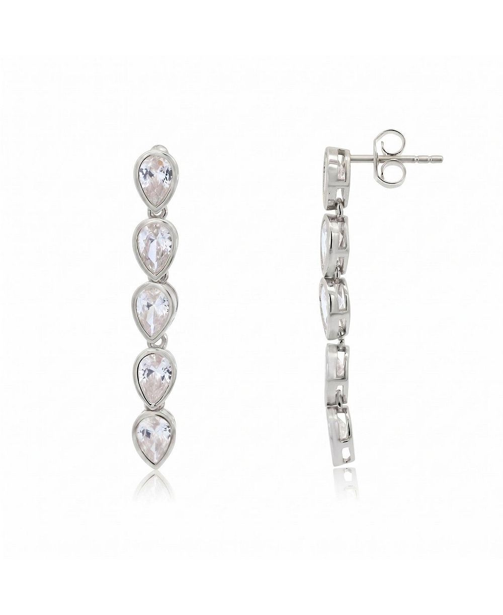 The Lovery CZ Pear Bezel Dangle Earrings Sterling Silver