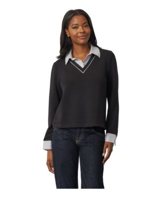 Cable & Gauge Women's Long-Sleeve Layered V-Neck Top