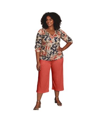 AVENUE Women's Knit Gauze Smocked Wide-Leg Crop