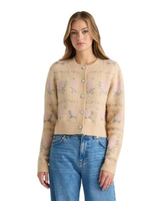 NVLT Women's Floral-Print Cropped Crewneck Cardigan