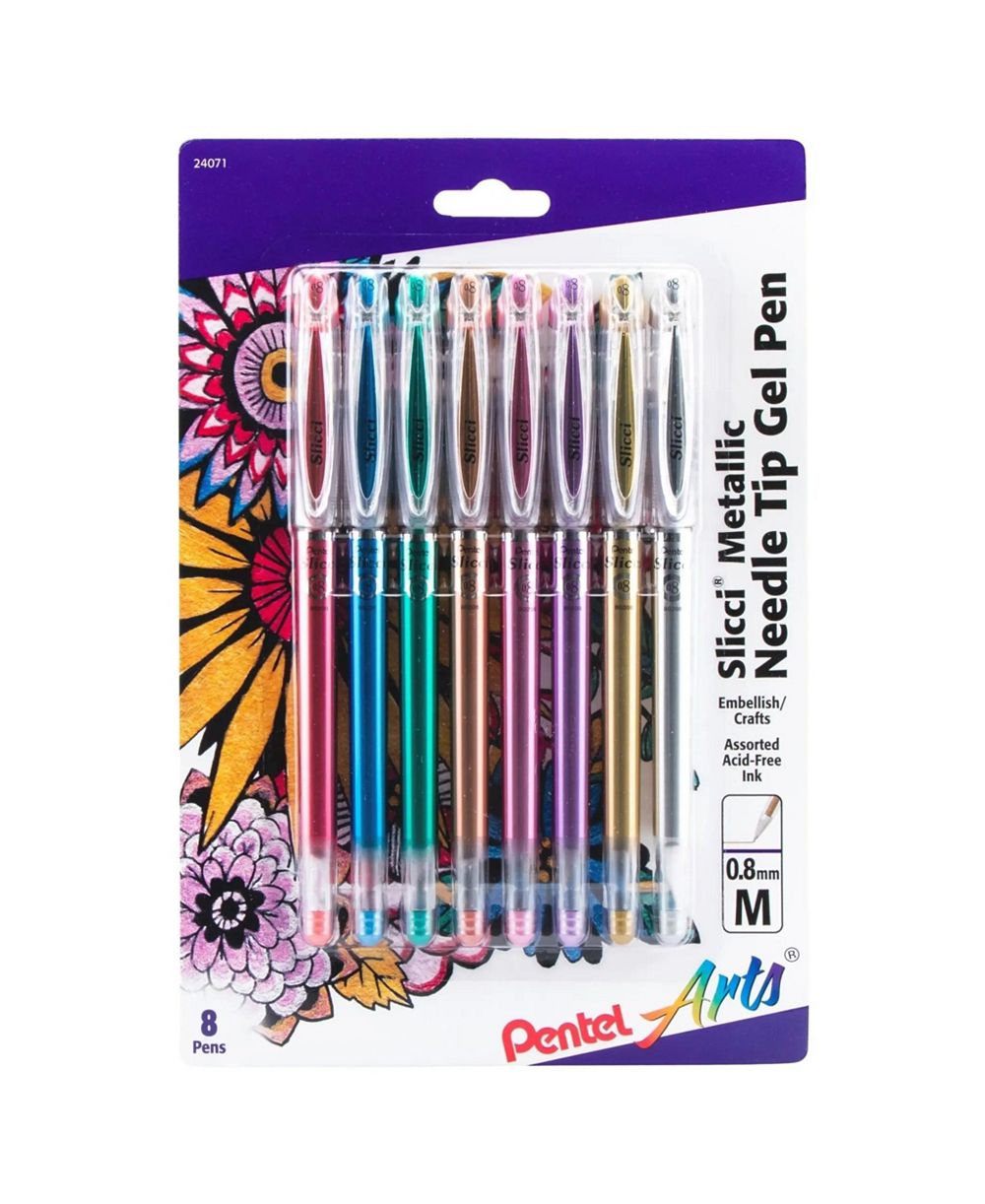 Pentel Arts Slicci METALLIC гелевая ручка с тонким стержнем 0,8 мм, набор из 8 шт, металлические чернила
