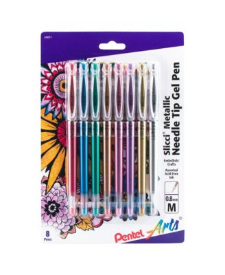 Pentel Arts Slicci METALLIC гелевая ручка с тонким стержнем 0,8 мм, набор из 8 шт, металлические чернила
