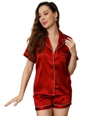 SilkSilky Women's Silk Piping-Trim Top and Shorts Set