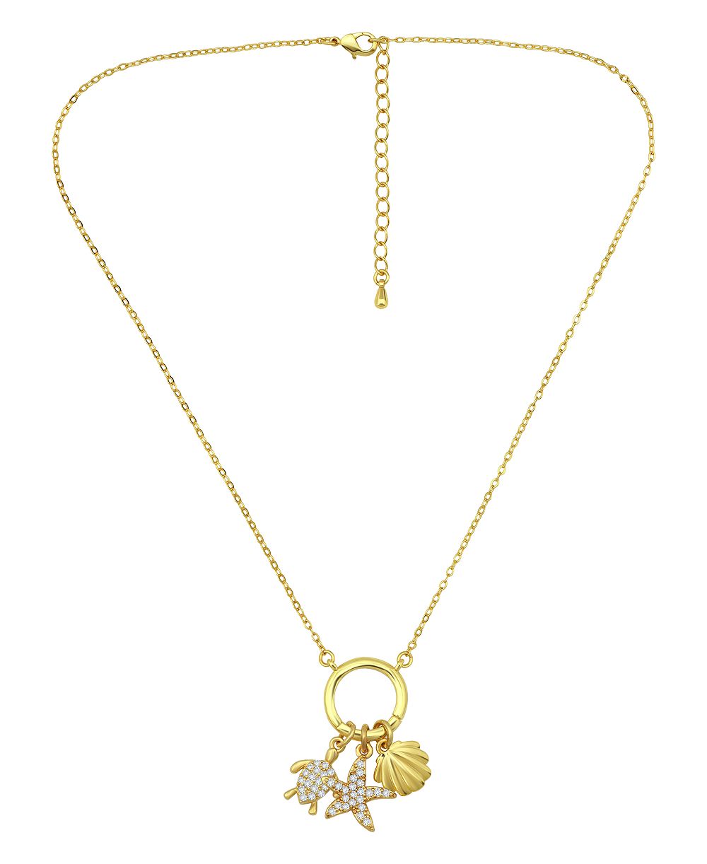Macy's ожерелье с держателем для кулонов в виде круга из золота 14k на латуни с кулонами черепахи, морской звезды и ракушки