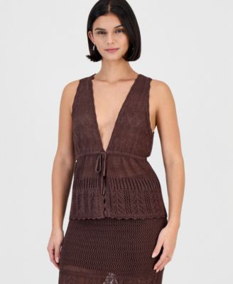 GUESS Women's Vivianne Crochet Sleeveless V-Neck Tank