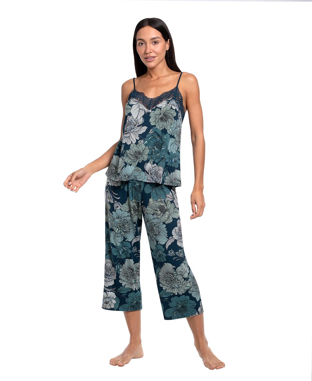 Linea Donatella Women's Lace Trim Top and Cropped Pants, 2-Piece Set
