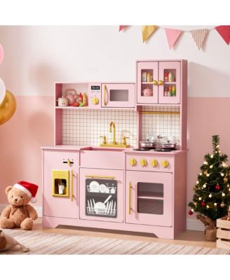 Kinder King Kids Play Kitchen, Wooden Toy Kitchen Playset for Toddler, Pretend Oven, Microwave, Kitchen Sets for Age 3+