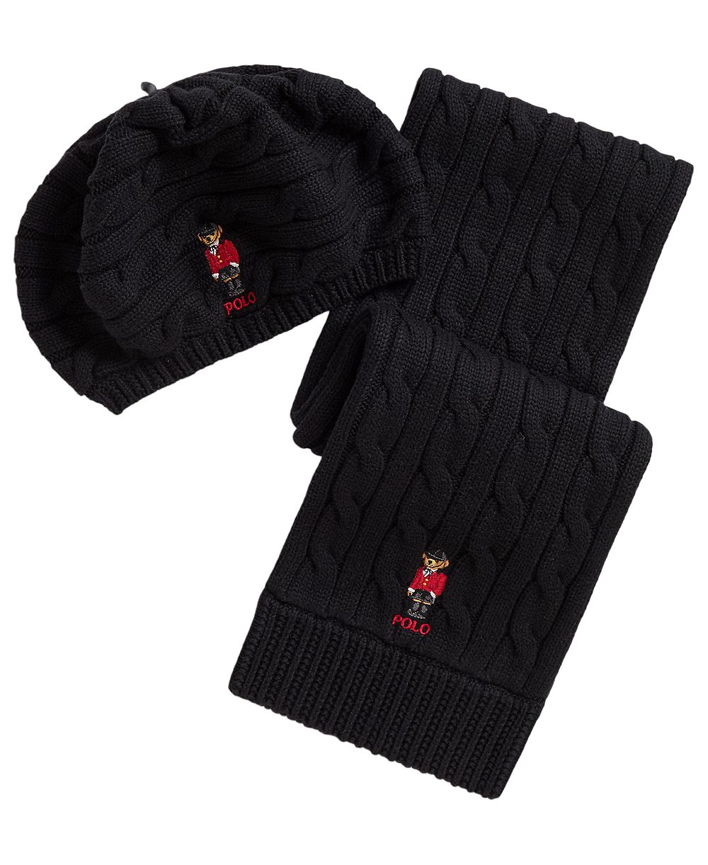 Polo Ralph Lauren Girls' Polo Bear Cable-Knit Hat and Scarf, 2-Piece Set